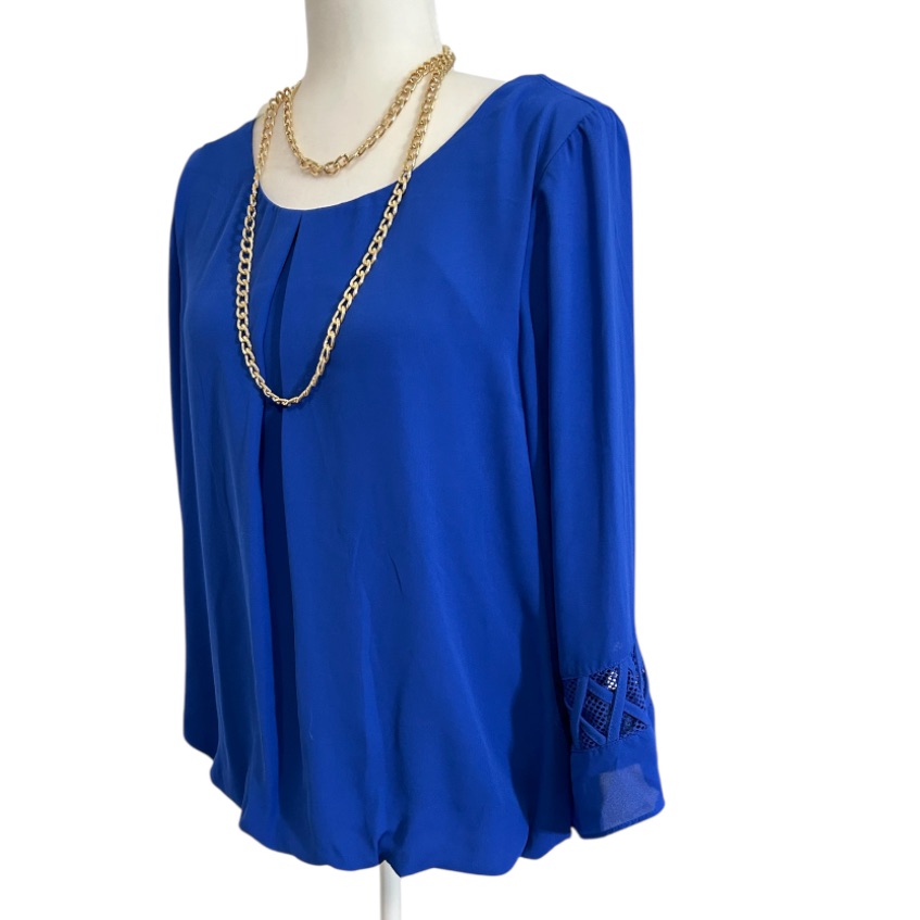 Ab Studio Women’s Scoop Neck Blouse Bell Sleeves Wovens Cobalt Blue Large New — image 5 of 8